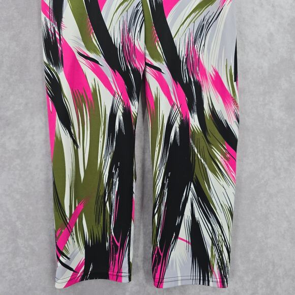 Green Pink Print Capri Cropped Stretch Active Pants Bottoms Leggings M/L - Picture 4 of 6